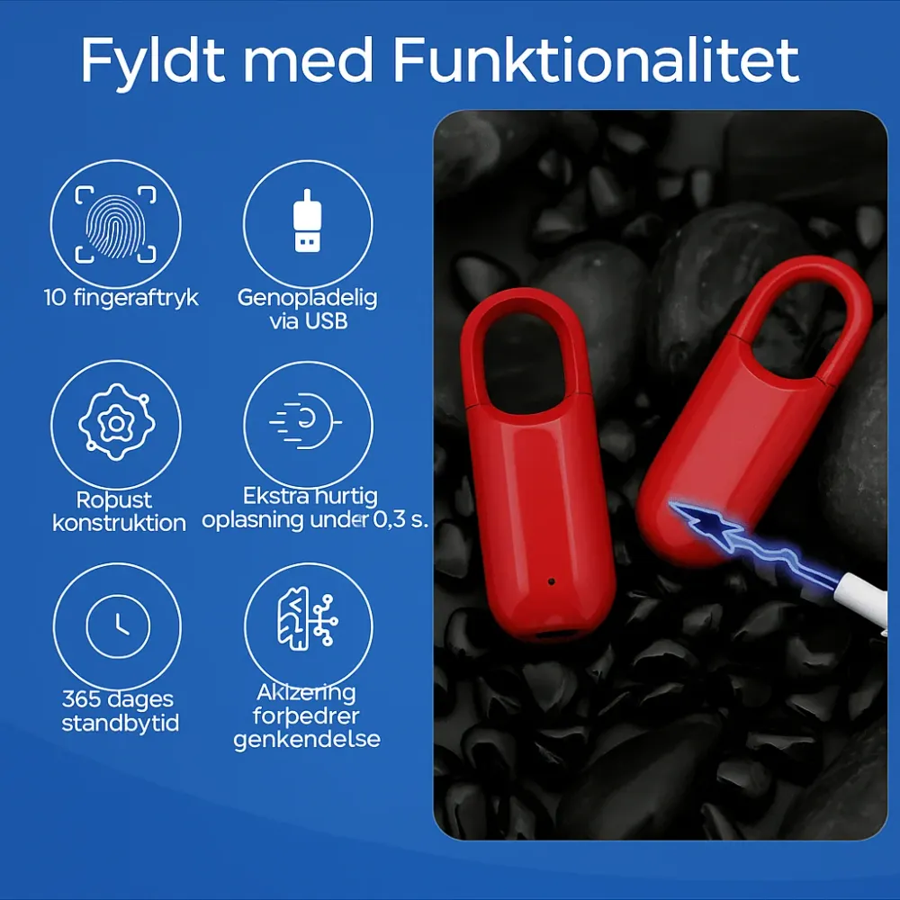 Weather Resistant SmartLock™ | Fingeraftryk Touch Hængelås Roed