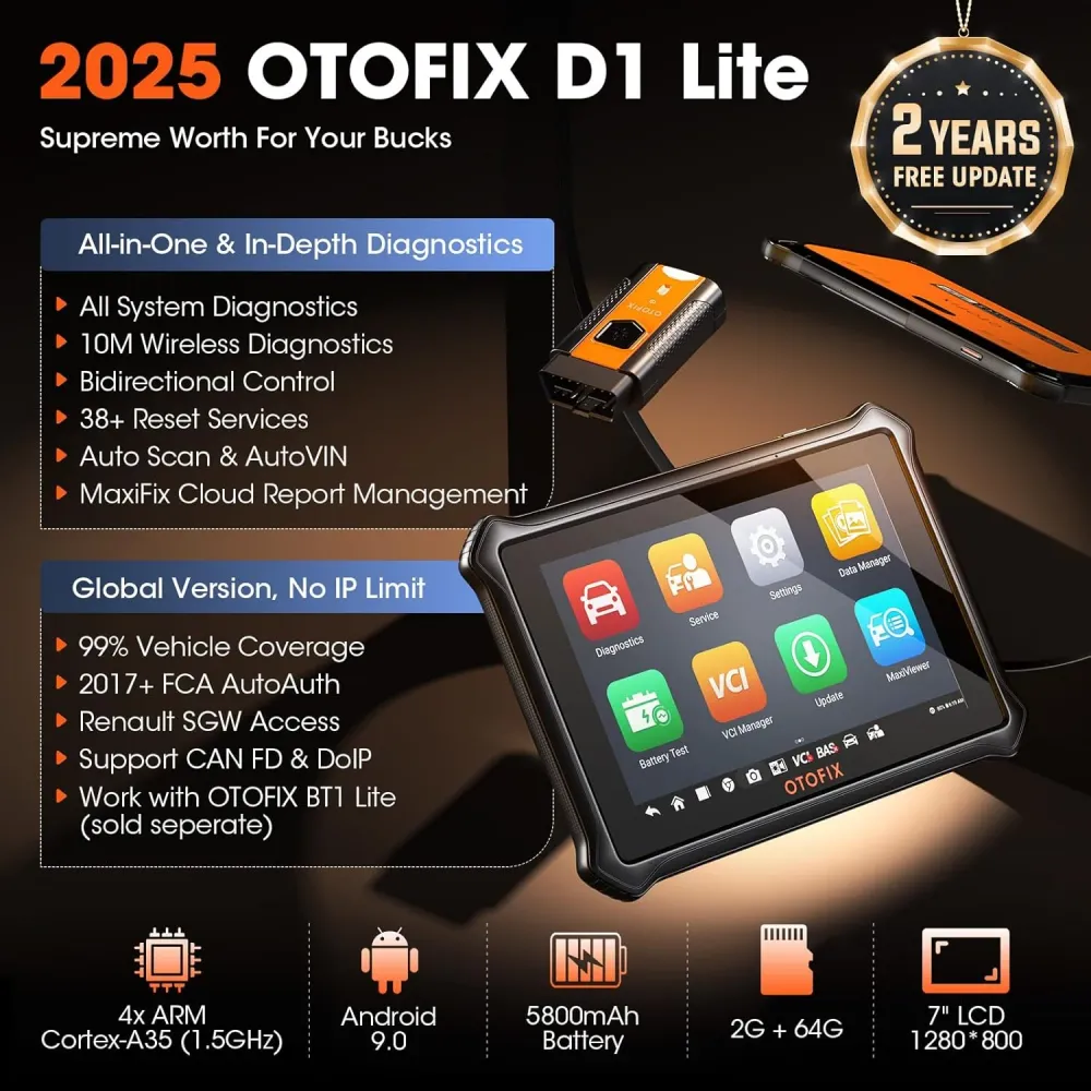 OTOFIX D1 Lite Bidirektional Scan Tool, 2 års gratis opdatering, 38+ tjenester, Alle system diagnoser