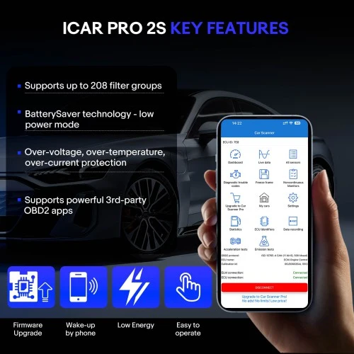 Vgate Icar pro 2 til bimmercode, Scan Tool til CanZE, Leaf Spy, DMD2 Apps osv. | IP54 Rated |