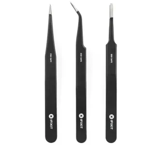 iFixit Præcisions Pincet Sæt – 3 ESD-Sikre Pincetter i Rustfrit Chromed med Etui