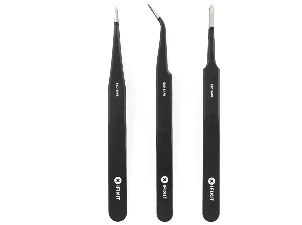 iFixit Præcisions Pincet Sæt – 3 ESD-Sikre Pincetter i Rustfrit Chromed med Etui