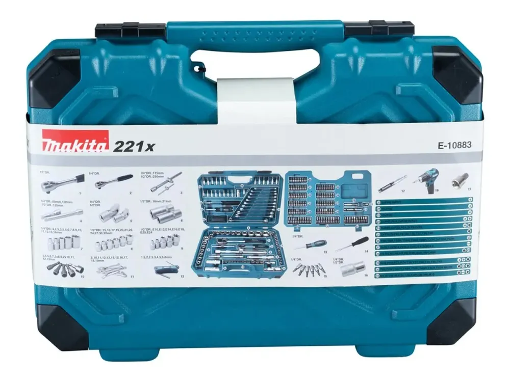 Makita E-10883 Værktøjssæt 221 Dele – Komplet sæt i rugged etui