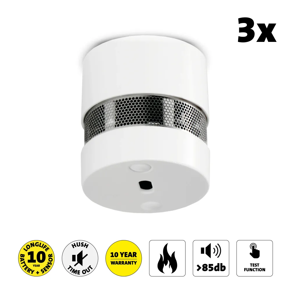 Alecto - Mini-røgalarm med 10 års batteri- og sensortid 3-pak Pearl - SD1020 3X