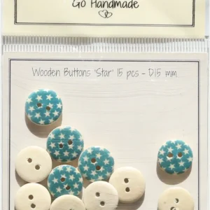 Navy, 15 mm, "Star" træknap (17181) (15 stk), Go handmade