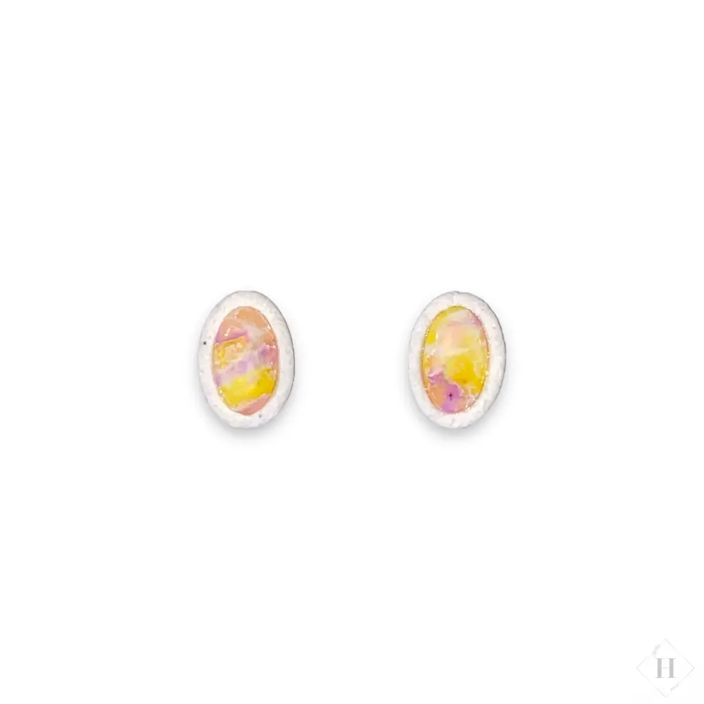 Inlay little studs - purple and yellow ovals #284