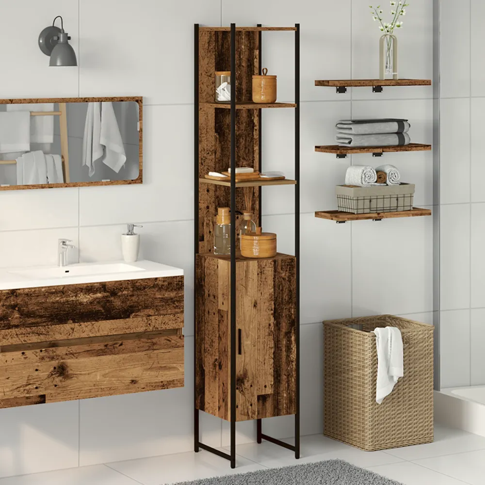 Badeværelsesskab Gammelt Træ 33 X 33 X 185.5 Cm Fremstillet Træ
