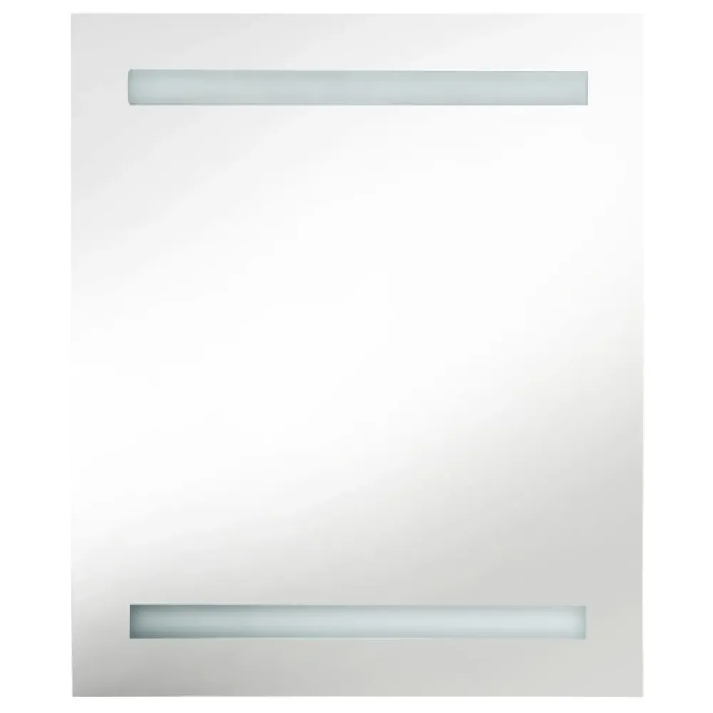 badeværelsesskab med spejl + LED-lys 50x14x60 cm egetræ og alabast