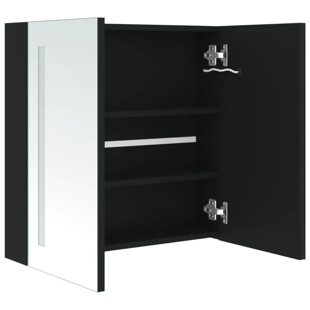 badeværelsesskab med spejl + LED-lys 62x14x60 cm