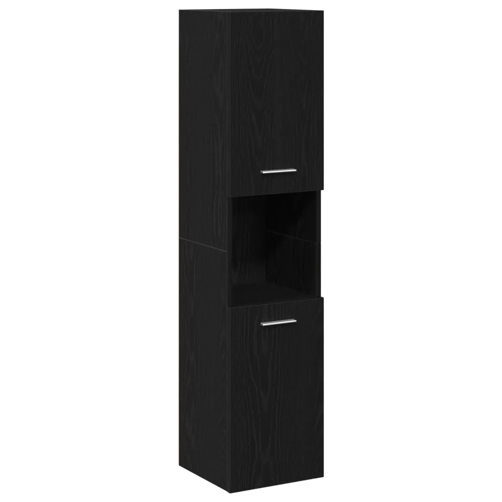 Badeværelsesskab Sort Eg 30 X 30 X 130 Cm Indbygget Træ