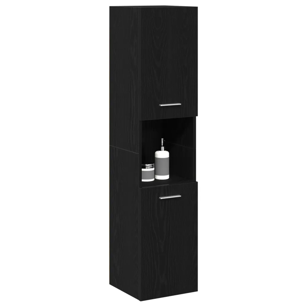 Badeværelsesskab Sort Eg 30 X 30 X 130 Cm Indbygget Træ