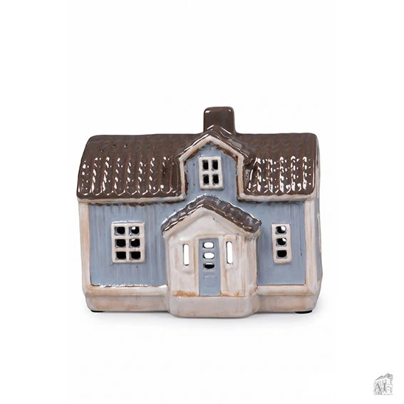 Blåt Hus til fyrfadslys Brushed Nickel
