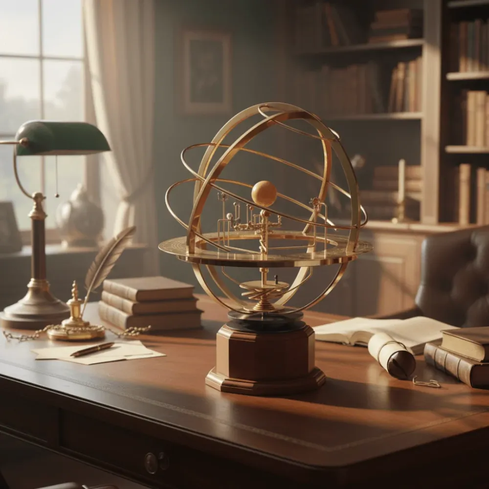 Brass Solar System Model | Manual Rotating Desktop Display