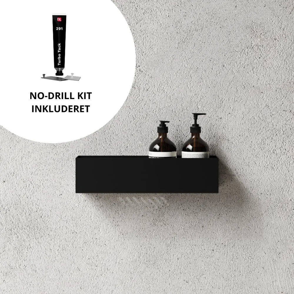 Brusehylde 40cm + No-Drill monteringssæt Sort
