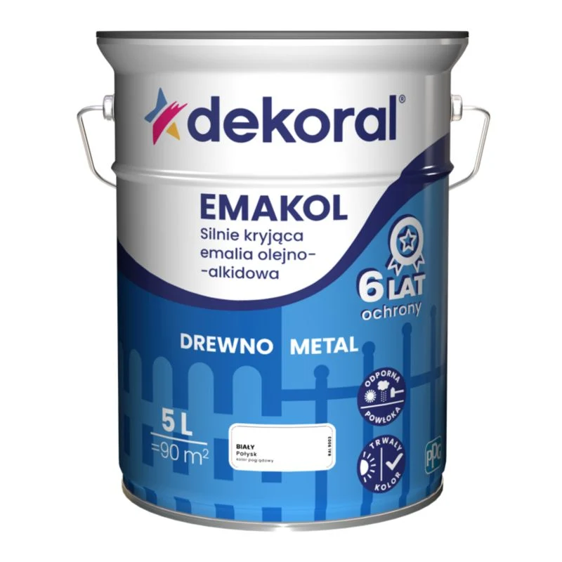 Dekoral Emakol olie-alkyd emalje til træ og all-metal hvid 5 l