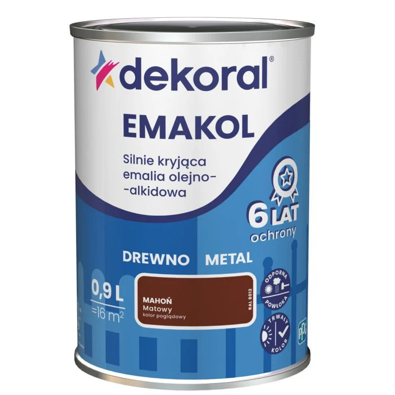 Dekoral Emakol olie-alkyd emalje til træ og metallic mahogni mat 0,9 l