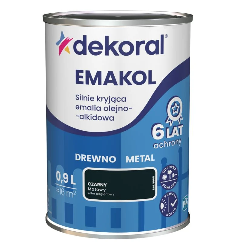 Dekoral Emakol olie-alkyd emalje til træ og metallic mat sort 0,9 l