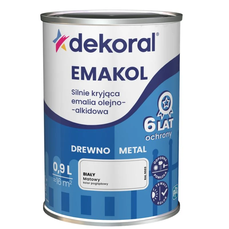 Dekoral Emakol olie-alkydemalje til træ og alloy hvid mat 0,9 l