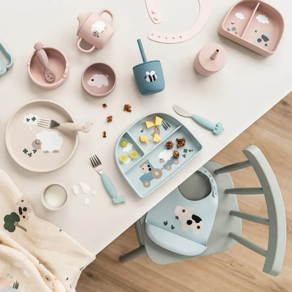 DonebyDeer Small Farm Blue Stick&Stay Inddelt Tallerken
