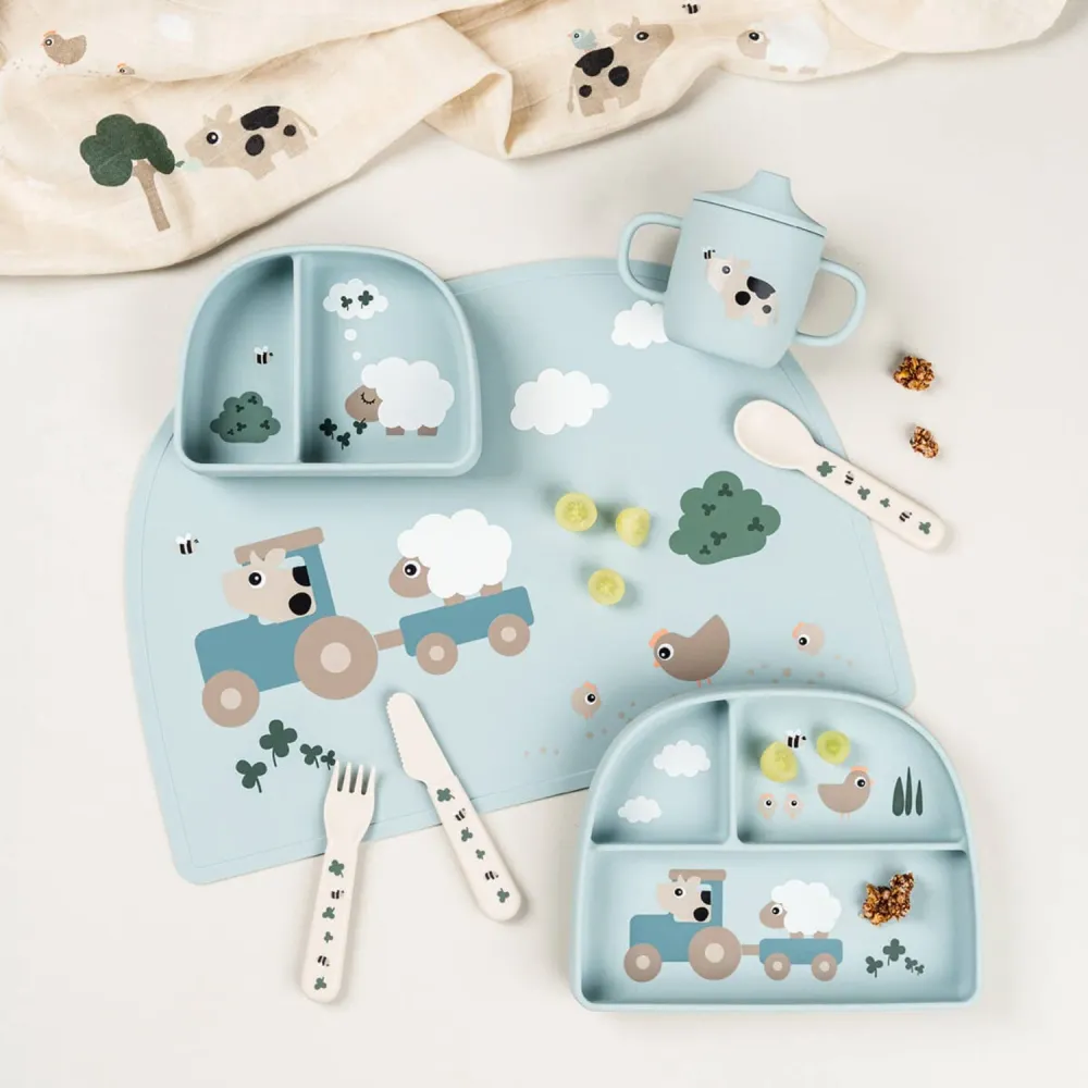 DonebyDeer Small Farm Blue Stick&Stay Inddelt Tallerken