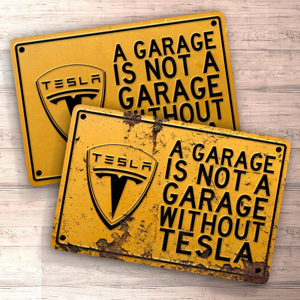 High Precision Tesla Garage Is Not Garage Without Tesla Skilte, Musemåtte, Dørmåtte