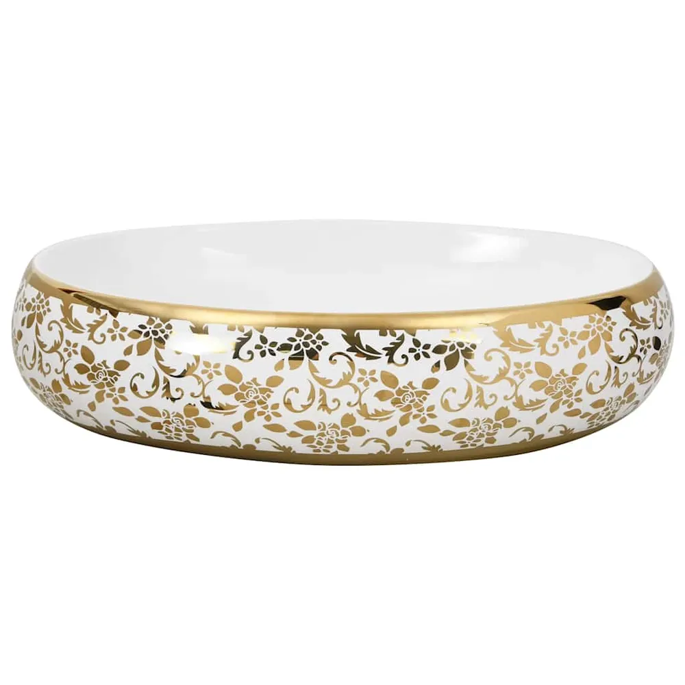 håndvask til bordplade 59x40x15 cm oval keramik ivory og guld