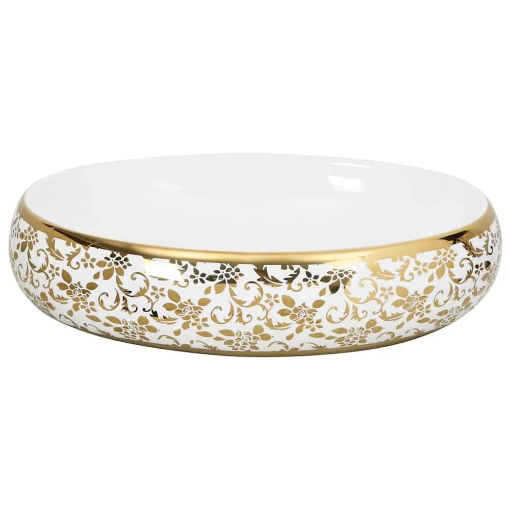 håndvask til bordplade 59x40x15 cm oval keramik ivory og guld