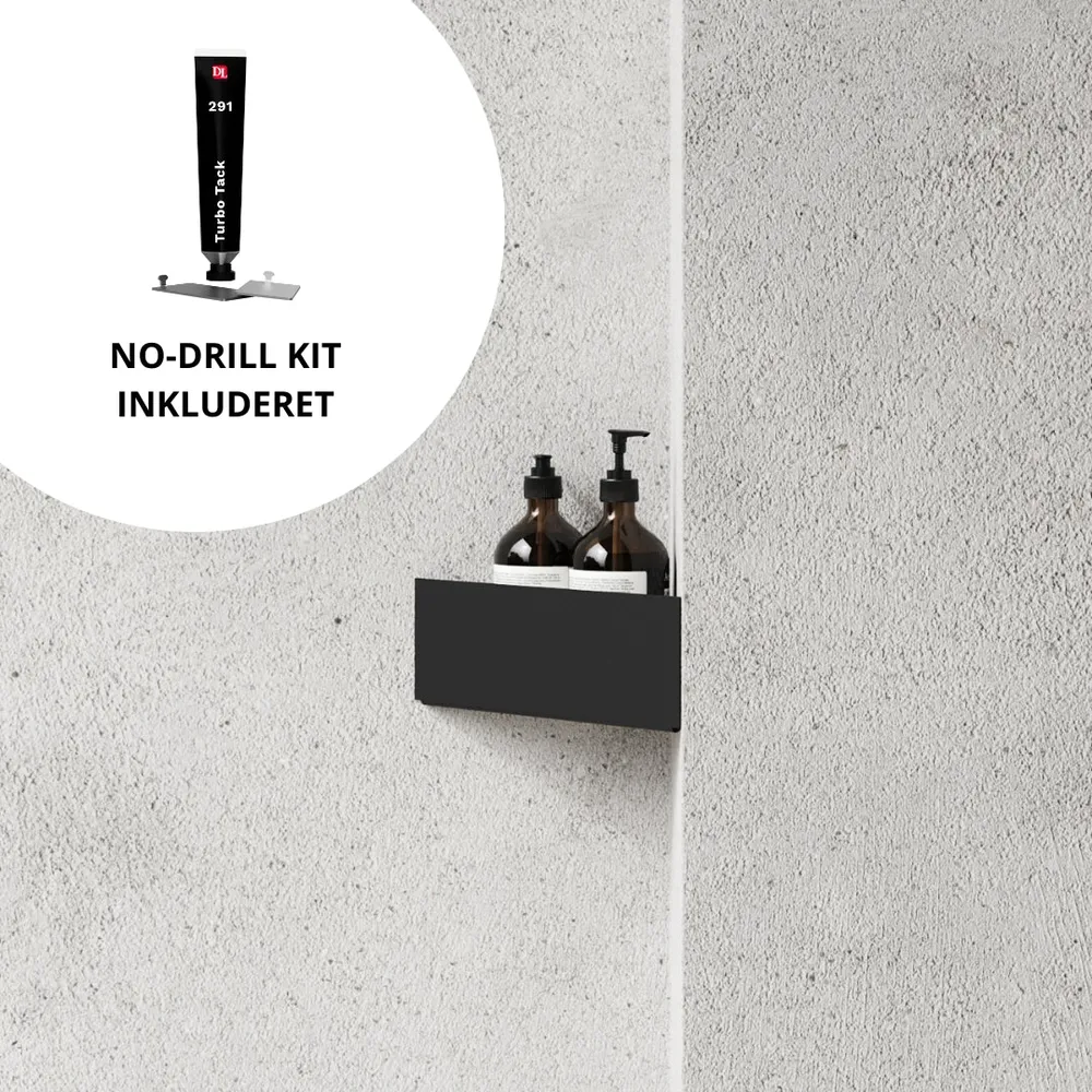Industrial Strength Brusehylde hjørne + No-Drill monteringssæt Sort