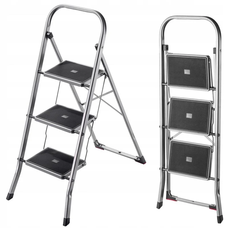 KADAX stålstige med 3 trin, foldbar, 150 kg kapacitet, til hjemmebrug
