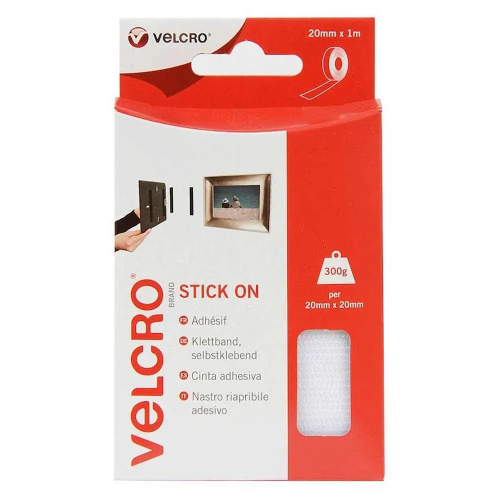 Kardborreband Självhäftande Stick-On® Velcro® 20mm x 1m Vit