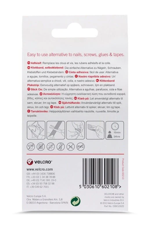 Kardborreband Självhäftande Stick-On® Velcro® 20mm x 1m Vit