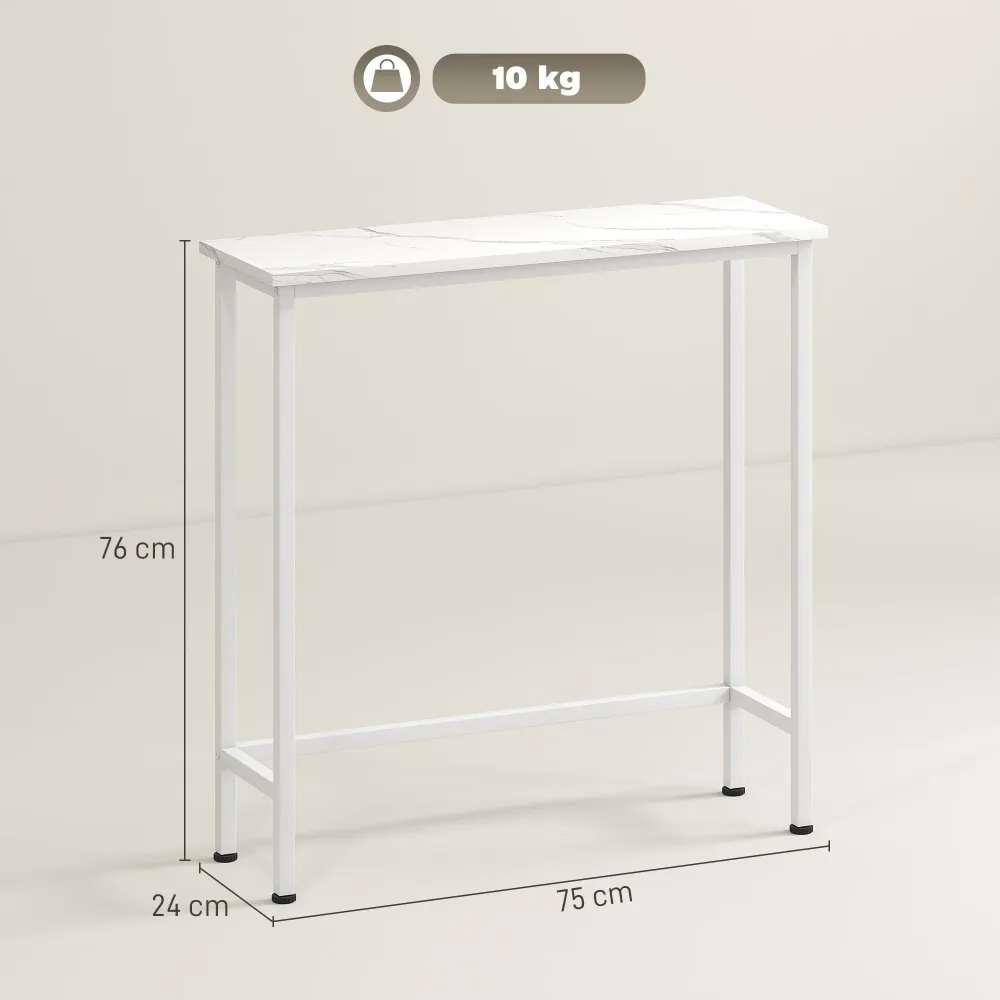 Konsolbord entrebord med justerbare fodpuder, anti-tip 75 x 24 x 76 cm til små rum kridt