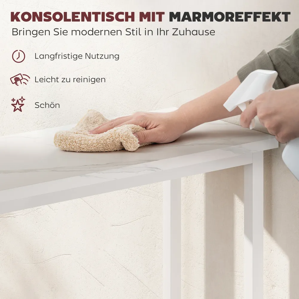 Konsolbord entrebord med justerbare fodpuder, anti-tip 75 x 24 x 76 cm til små rum kridt