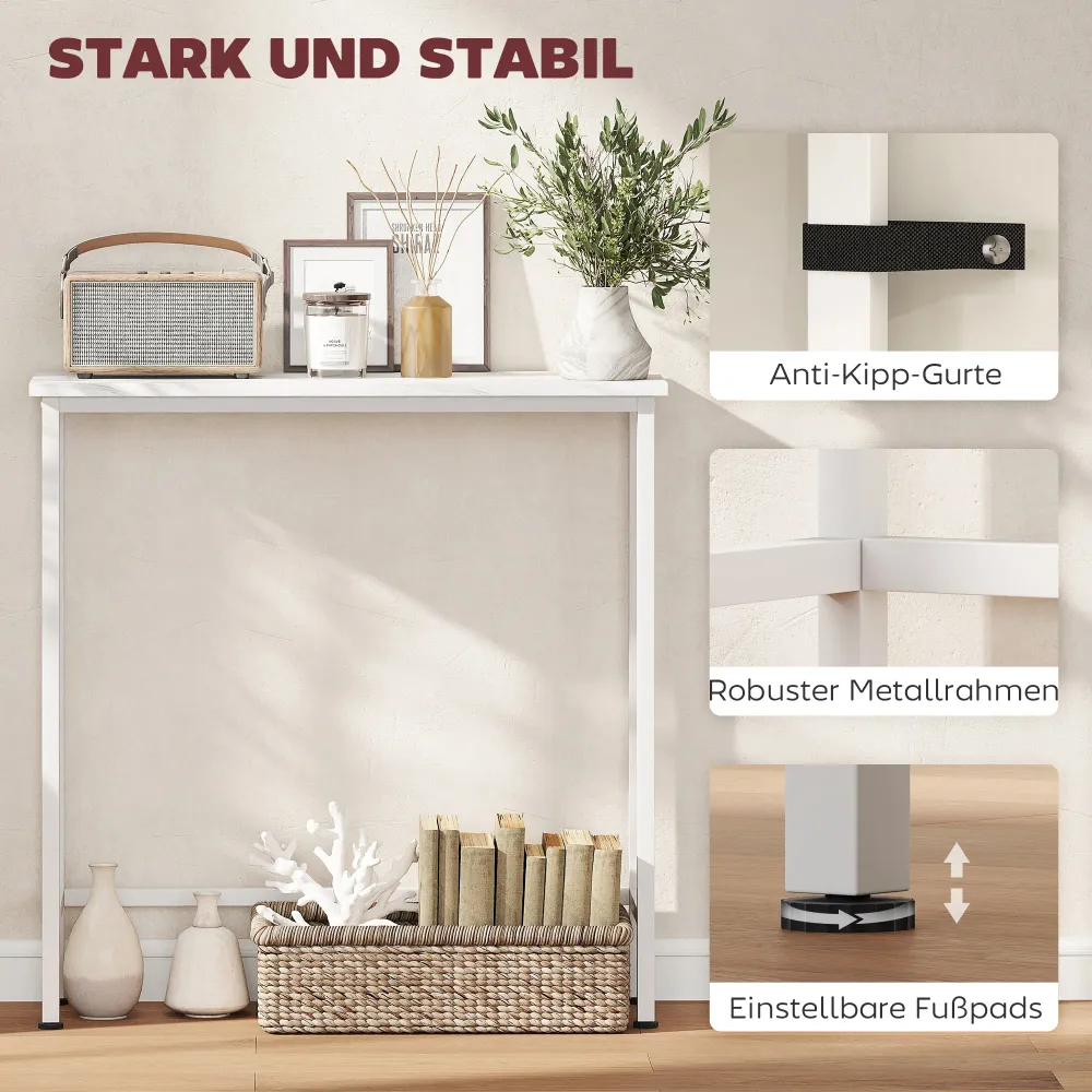 Konsolbord entrebord med justerbare fodpuder, anti-tip 75 x 24 x 76 cm til små rum kridt
