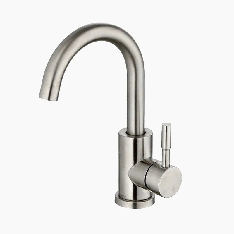 Modern Basin Mixer Tap | Brushed Steel Gooseneck Design