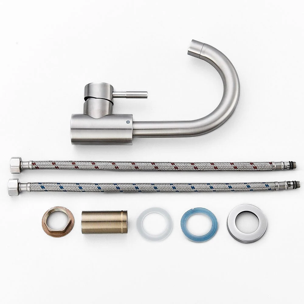 Modern Basin Mixer Tap | Brushed Steel Gooseneck Design