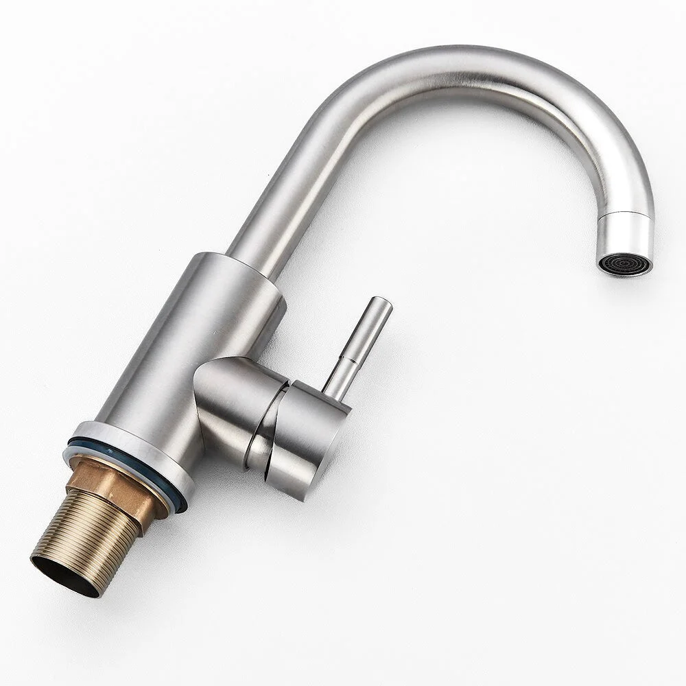 Modern Basin Mixer Tap | Brushed Steel Gooseneck Design