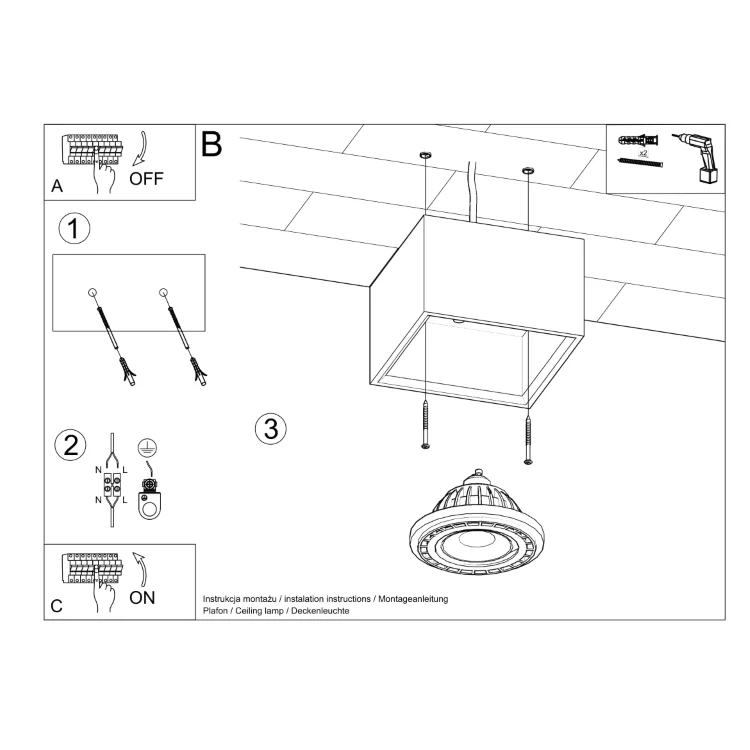 Multifunktionel Loftlampe QUATRO 1 beton