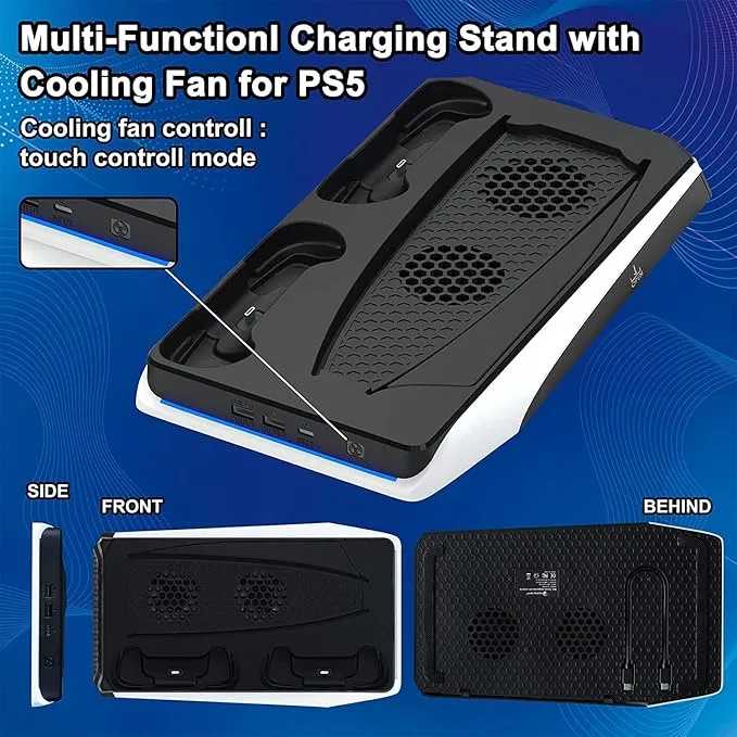 PS5Dock - 4 i 1 PS5 Multifunktionel Dock Station Hvid