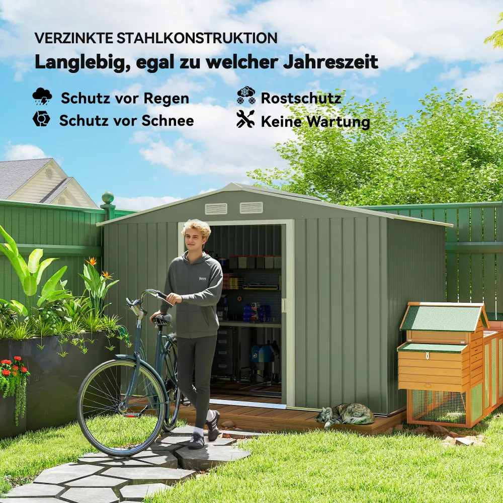 Redskabsskur med skydedøre 2,77 x 1,95 x 1,92 cm alloy lysegrøn