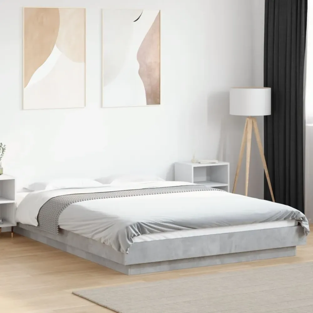 sengestel 140x190 cm indbygget træ betongrå