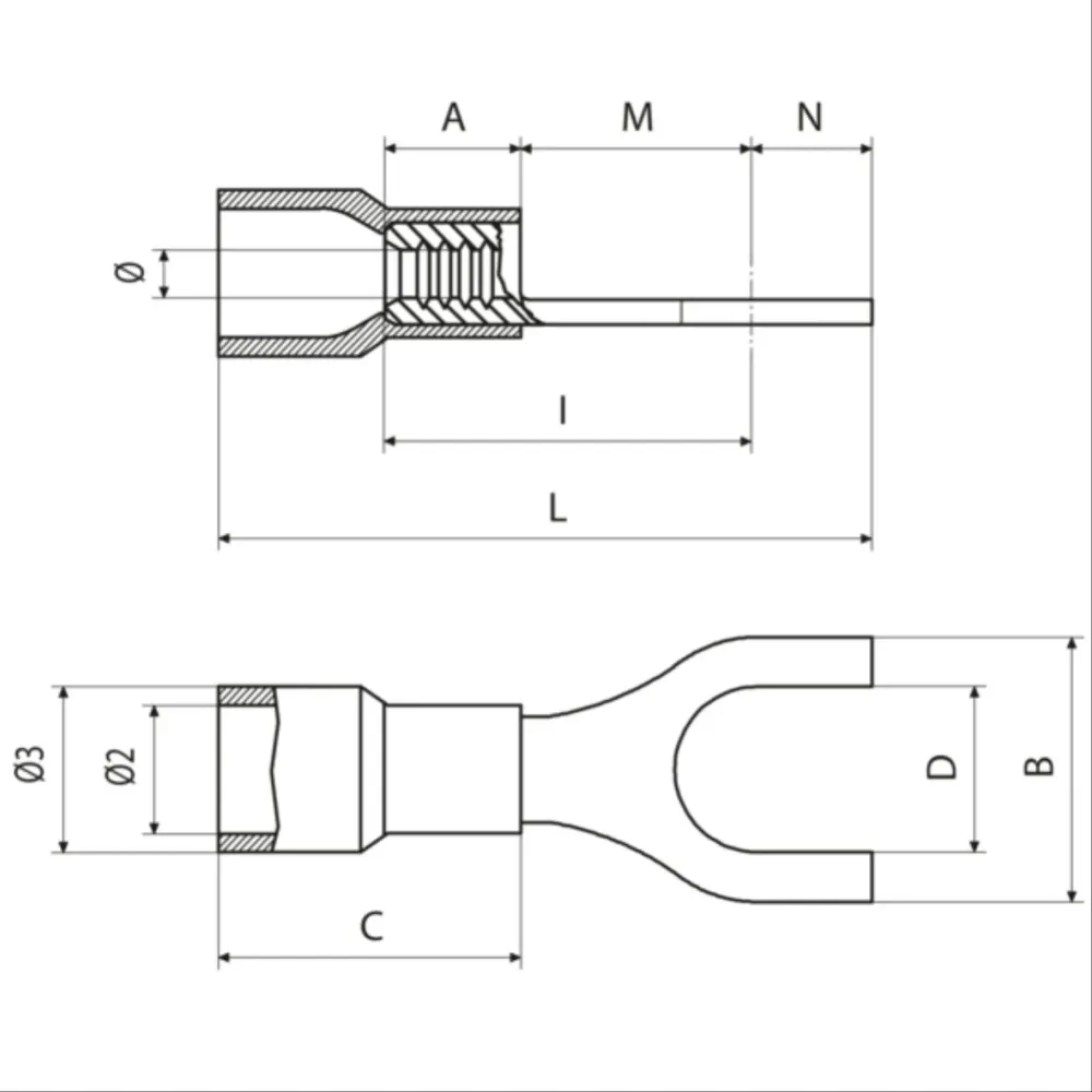 Shielded gaffel kabelsko 10mm²-Ø4mm