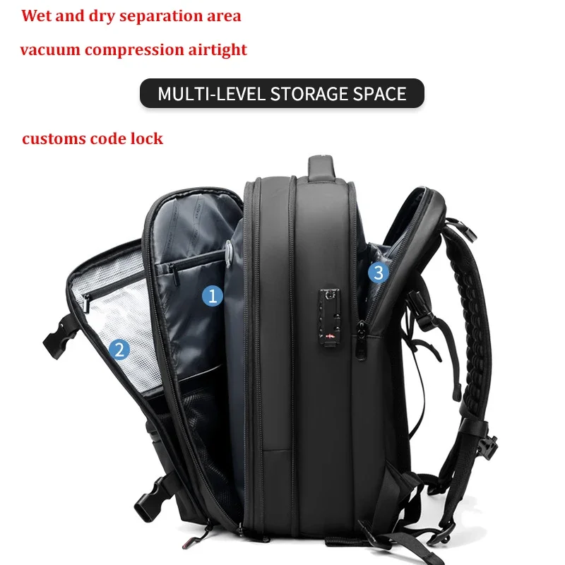 Smart Travel Backpack | Vacuum Compression Storage System Black