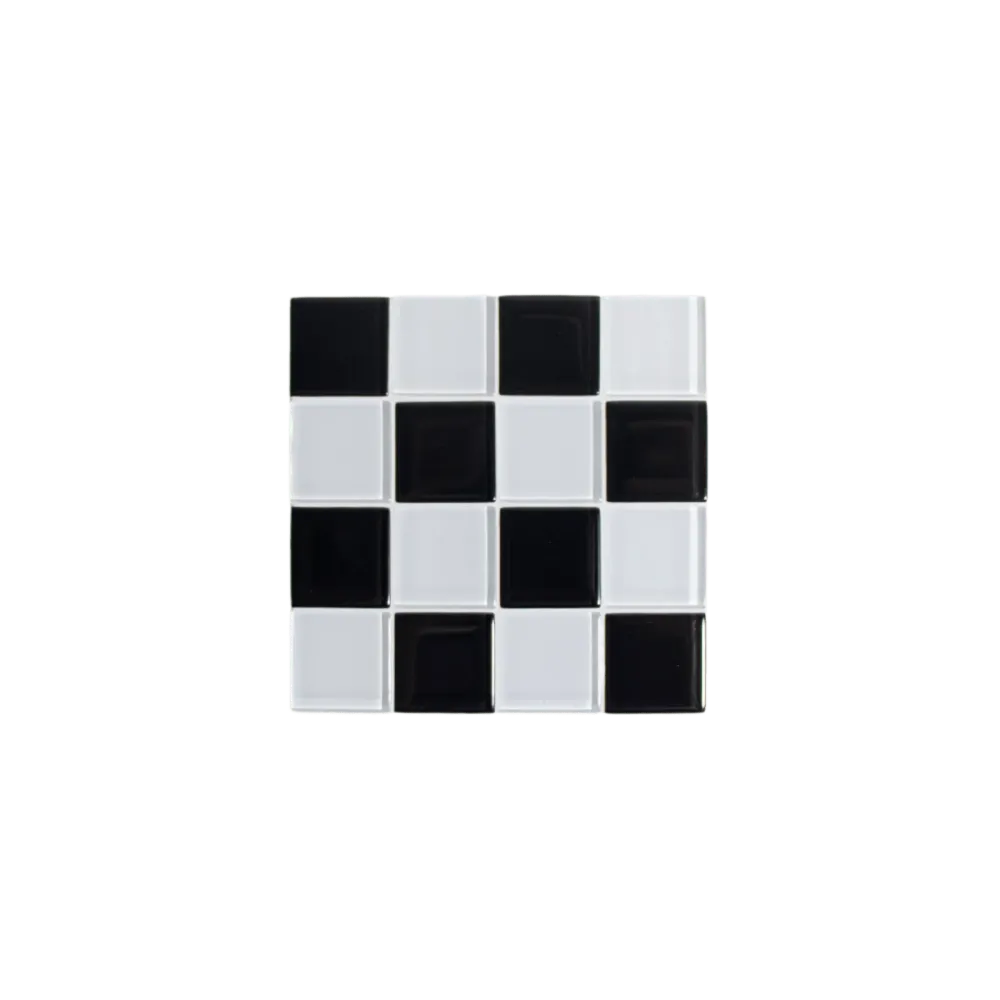 Glass Tile Coaster · Black + White Checkered Subtle Art Studios