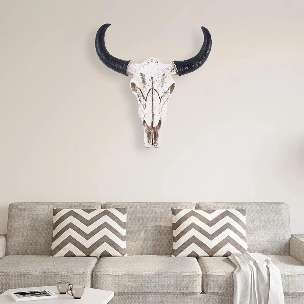Decorative Longhorn Skull | White Resin Wall Art