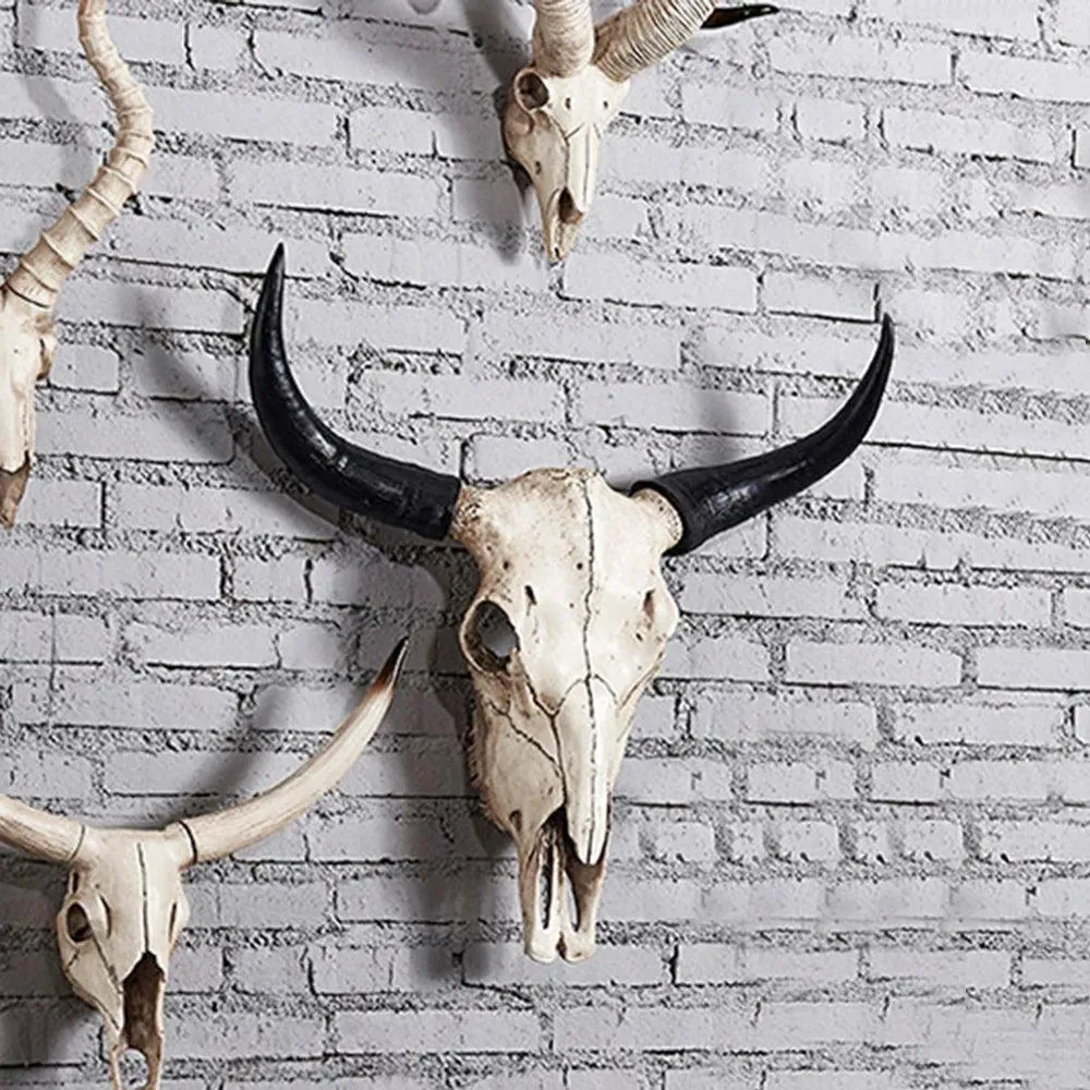 Decorative Longhorn Skull | White Resin Wall Art