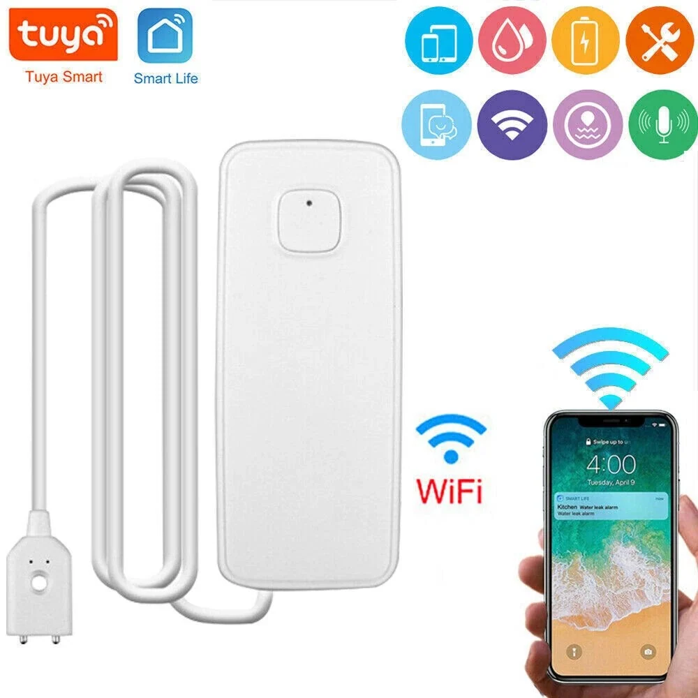 WIFI IP Vand lækage Overløbs advarsels sensor Alarm Oversvømmelses lækage detektor + TUYA APP Loud 85dB Alarm