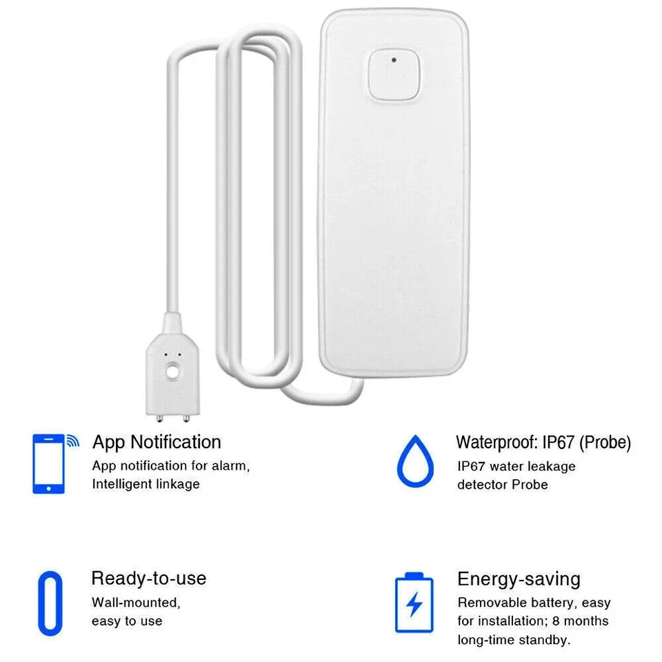 WIFI IP Vand lækage Overløbs advarsels sensor Alarm Oversvømmelses lækage detektor + TUYA APP Loud 85dB Alarm