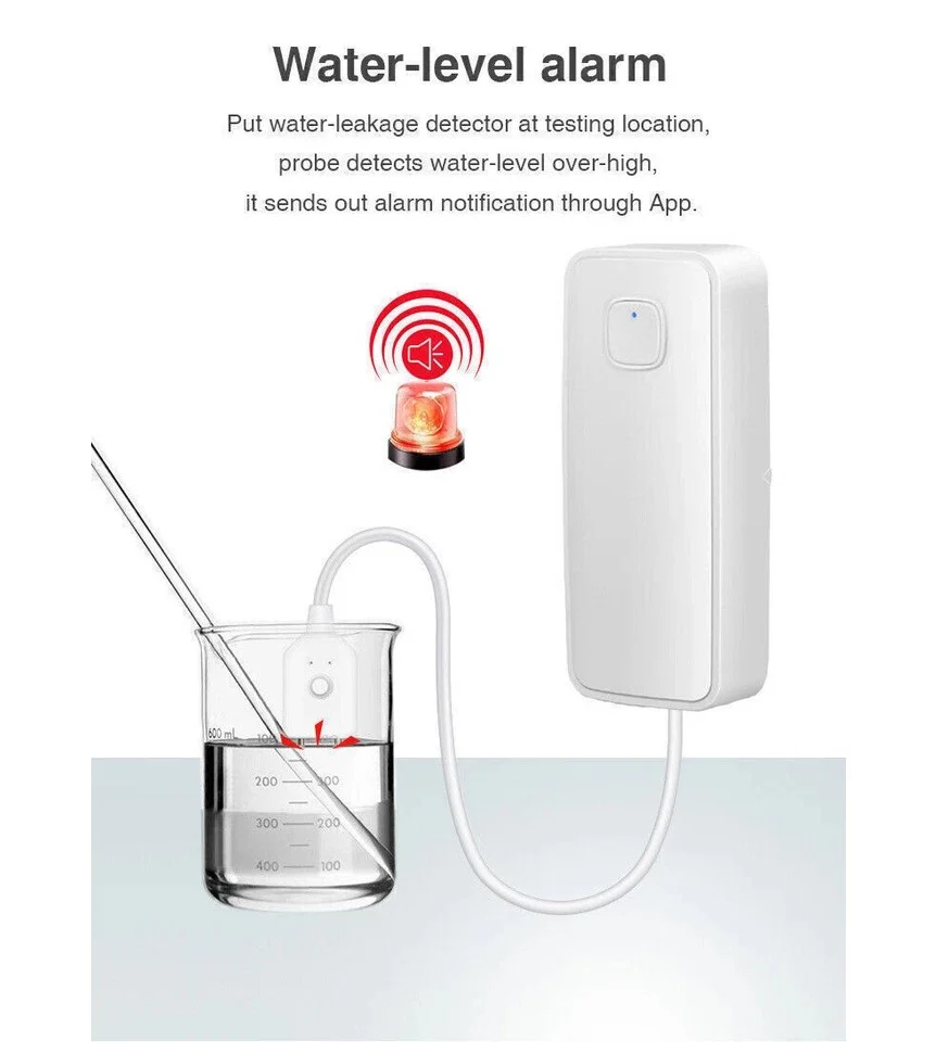 WIFI IP Vand lækage Overløbs advarsels sensor Alarm Oversvømmelses lækage detektor + TUYA APP Loud 85dB Alarm