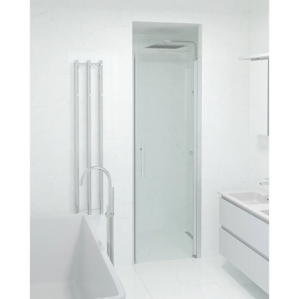 Vänern Brusedør Til Bruseniche, Børstet Aluminium Profil, Klar Glas 70