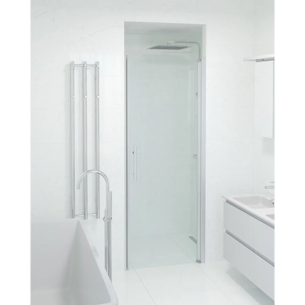 Vänern Brusedør Til Bruseniche, Børstet Aluminium Profil, Klar Glas 70